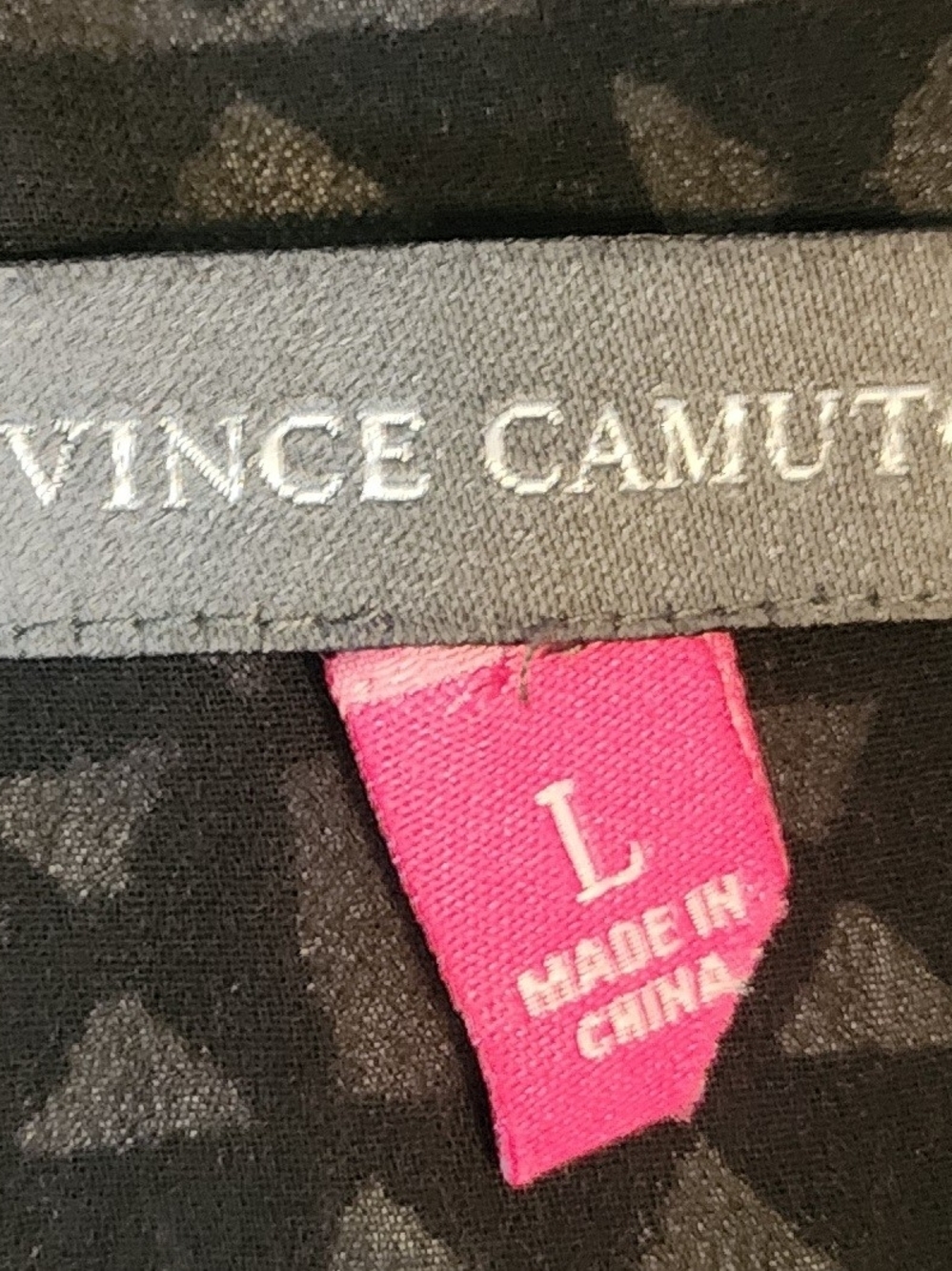 Vince Camuto Black and Pink Tagged Geometric Print Top - Picture 2 of 4